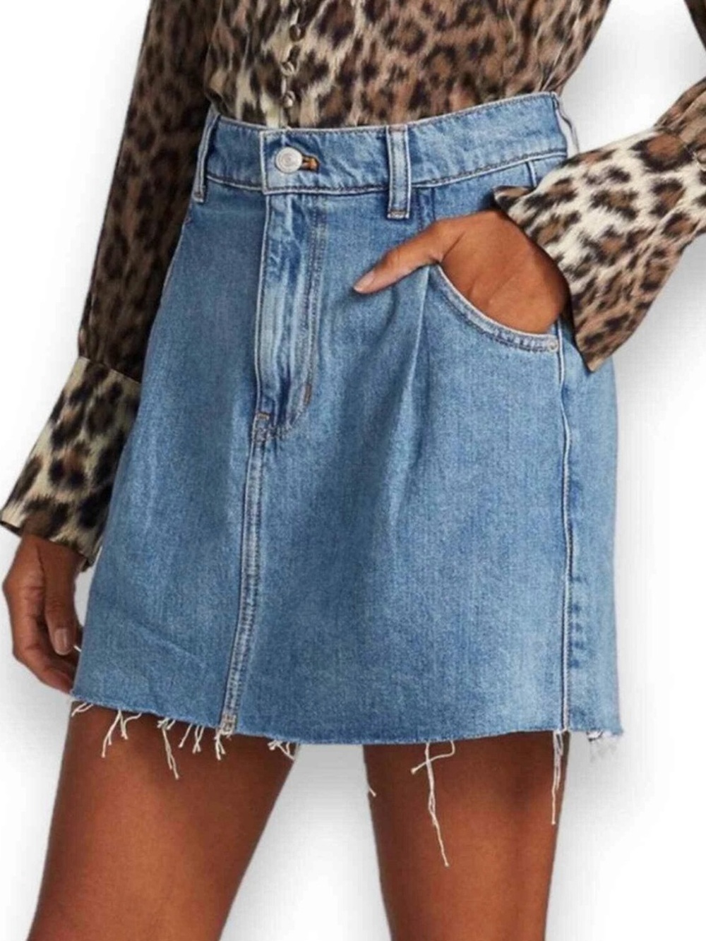 We The Free Free People Cosmico Flirt Denim Pleated Mini Skirt Rain Blue Size 31